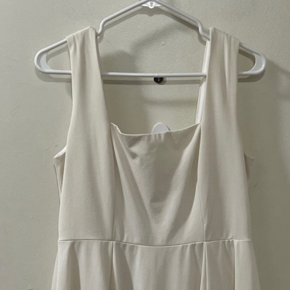 Lulus Cream Empire Waist Sleeveless Hi Low Hem Stretch Flowy Midi Dress Sz Large - Picture 3 of 13